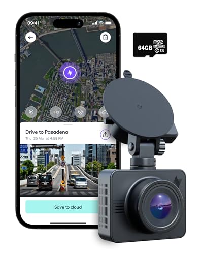 Nexar Beam GPS Dash Cam - 1 Year Nexar App Subscription Included - Unlimited Cloud Storage, Drive Recordings, Parking Mode, Night Vision, All Inside the Nexar App - WiFi HD Front Dash Cam (64 GB SD) - size: 64 GB