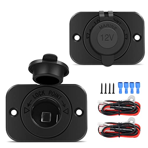Nilight 2 Pack Car Cigarette Lighter Socket DC 12V Waterproof Power Outlet | Installation Panel Inline Fuse and Terminals Included for Vacuum Pump Tire Inflator Marine Boat Car Truck RV ATV Trailers - color: 2Pcs Cigarette Lighter Socket
