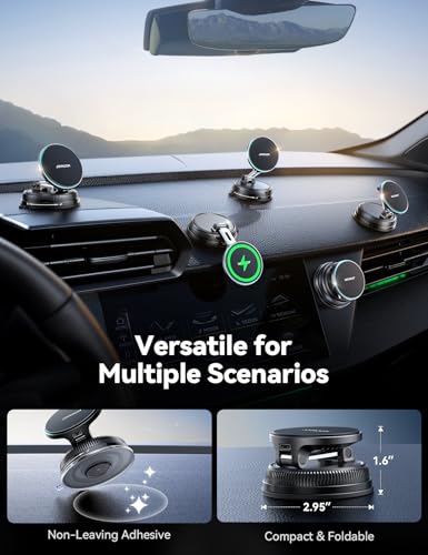 JOYROOM 15W Magsafe Car Mount Charger, iPhone Faster Charging Wireless Car Charger, 80+LBS Strong Suction Magnetic Phone Holder for Car, Stable Metal Support Arm for iPhone 17 Pro Max 16 15 14 13 - color: Black