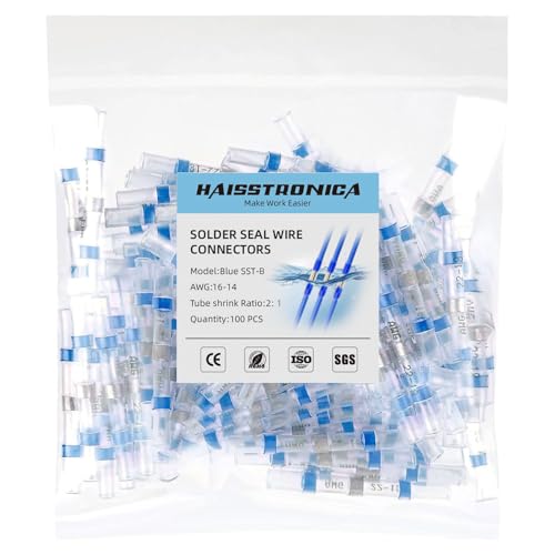haisstronica 100PCS Solder Seal Wire Connectors, AWG 16-14 Blue Sleeves - size: AWG 16-14 Blue