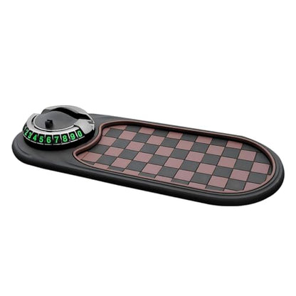 HZEL Car Dash Anti-Slip Pad, 3 in 1 Rotating Vehicle Dashboard Mat with Temporary Parking Number, Anti-Shake Auto Phone Sunglasses Keys Holder Organizer Pad, Universal Fit (Black/Brown) - color: Black/Brown