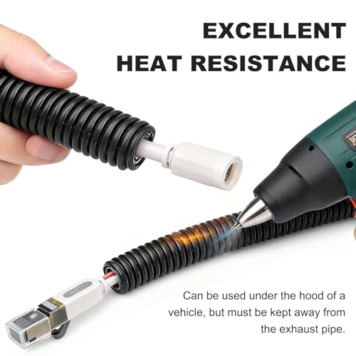 30FT 1/2 inch Split Wire Loom Tubing Kit with 2 Clamps - Flexible Abrasion Resistant Conduit for Automotive, Mechanical Cable Protection - size: 1/2"-30FT