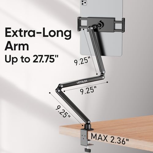 Urmust Tablet Stand for Desk, Adjustable iPad Holder for Bed, 4.7"-15.6" - size: 3 Arm-Up to 15.6"