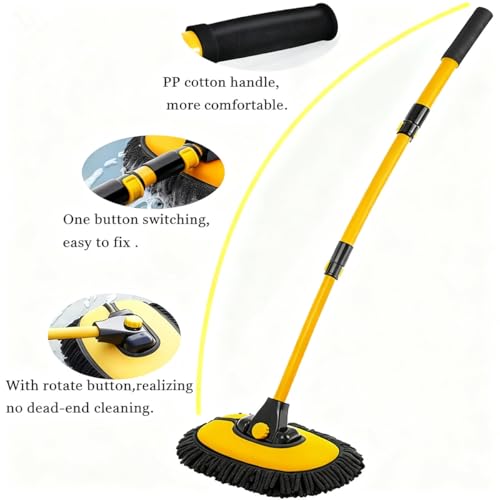 BMLEI Car Wash Brush with Long Handle, Cleaning Mop Car Wash Kit,Yellow - color: Yellow02