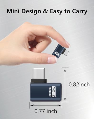CERRXIAN Right Angle USB C Adapter 3 Pack, 90 Degree USB C Male to USB Type-C Female Adapter 80 Gbps 240W Charge OTG Converter Speed Data Transfer & Fast Charging USB Type C Extender