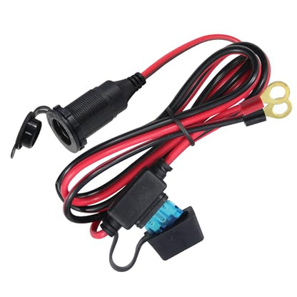 12V Cigarette Lighter Socket Replacement - 3FT Fixed Thread Cigar Socket to Battery Ring Terminal Cable with 15A Fuse, 14AWG 12/24 Volt Female Power Outlet Panel-Mounted for Marine Boat Car RV ATV - size: 3FT