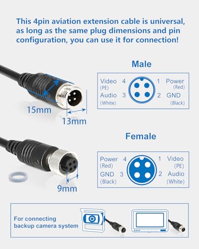4 Pin Camera Extension Cable Backup Camera Extension Cord - size: 16FT/5M