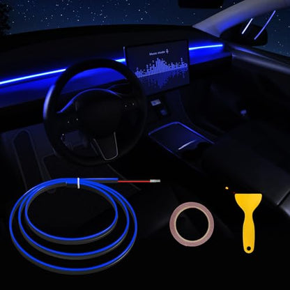 Acrylic Interior Car LED Strip Light with 6mm Sewing Edge - 43.3 inches Ambient Lighting Kits, Neon LED Strip Light(110CM/43.3IN, Blue) - color: 110CM/43.3IN, Blue
