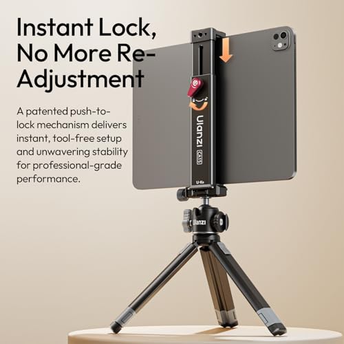 ULANZI Select CA15 iPad Tripod Mount, Aluminum Tablet Clamp, Fits 7.9"-12.9" iPad/mini/Air/Pro, One-Push Quick Lock, Arca-Uka Base + 1/4" + Cold Shoe, Tablet Holder for Video Recording/YouTube/TikTok - size: 7.9"-12.9"-CA15