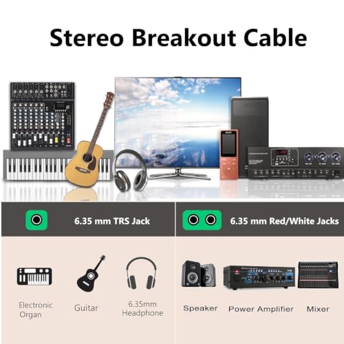 TRS to Dual TS Breakout Cable - 1/4" Female Stereo to Dual 6.35mm TS Male Adapter & 6.35mm Female to 2 x 1/4" Mono Y Splitter - 1 ft - color: Black 1/4" TRS Female to Dual 1/4" TS Male 1 Foot