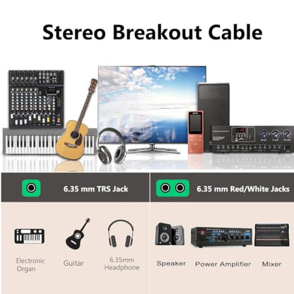 TRS to Dual TS Breakout Cable - 1/4" Female Stereo to Dual 6.35mm TS Male Adapter & 6.35mm Female to 2 x 1/4" Mono Y Splitter - 1 ft - color: Black 1/4" TRS Female to Dual 1/4" TS Male 1 Foot