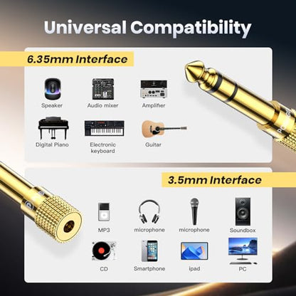 POSUGEAR 6.35mm 1/4 Male to 3.5mm 1/8 Female Headphone Jack Adapter 3 Pack - size: 3 PACK