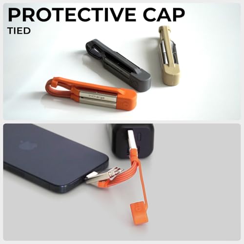 Rolling Square inCharge XS - 240W 4in1 Keyring Cable | Fast Charging & Data Transfer | Universal USB C/Lightning/USB Cable with Metal Housing | N52 Magnets | Eco-Friendly | Orange - style: Orange