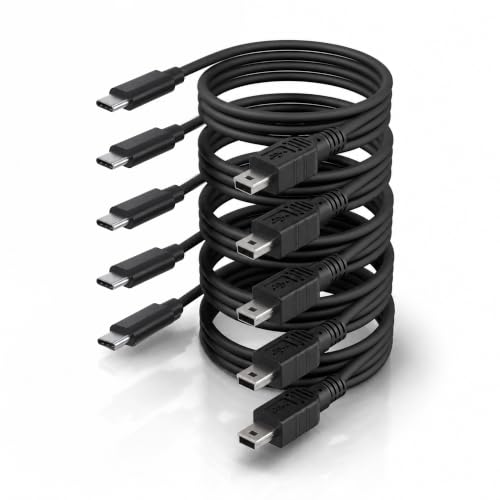 5 Pack USB C to Mini 5 pin Cable 6FT, Mini-B 5-Pin to 2.0 Type-C Data Cord, Charging & Data Transfer, Compatible with Digital Camera, MP3 Player, GPS, Dash Cam, PS3 Game Controller - size: 6FT