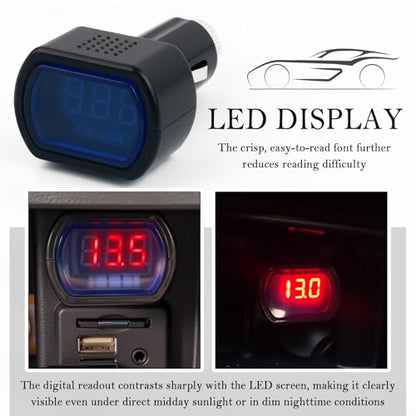 Car Cigarette Lighter Voltage Meter with LED Digital Display,Mini Car Voltage Meter for Monitoring Vehicle Battery Voltages Status,24V/12V Socket Voltmeter as Battery Voltages Meters