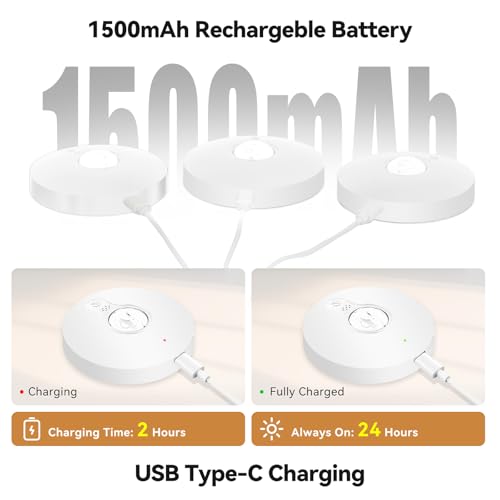 Rechargeable Puck Lights with Remote, 3 Pack Magnetic Under Cabinet Lighting, 1500mAh Battery Operated LED Tap Lights with Dimmer & Timmer for Kitchen, Closet, Shelf - 3 Color Temps & 12 RGB, White - color: White