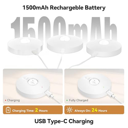Rechargeable Puck Lights with Remote, 3 Pack Magnetic Under Cabinet Lighting, 1500mAh Battery Operated LED Tap Lights with Dimmer & Timmer for Kitchen, Closet, Shelf - 3 Color Temps & 12 RGB, White - color: White