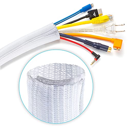 Maximm Cable Management Wire Loom 25ft 1 Inch White Split Cord Protector - color: White, size: 1" - 25 Feet