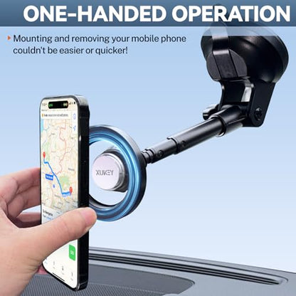 XUKEY Magnetic Car Phone Holder for Dashboard Windshield Vent Car Mount with Adjustable Telescopic Arm for Your Car Accessories Suction Cellphone Stand for iPhone 16 15 14 13 12 Pro Max Samsung