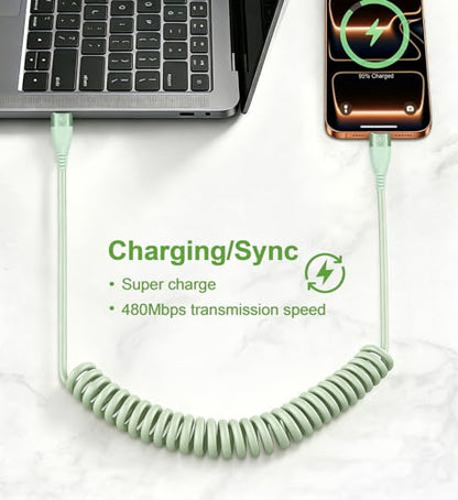 USB C to C Cable 3FT+6FT 2Pack Coiled USB C Fast Charging Cable for CarPlay - size: 3FT+6FT, style: USB C to USB C