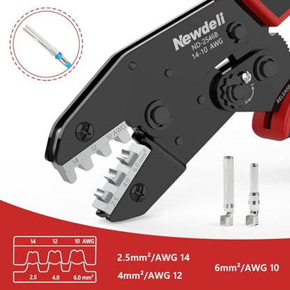 Newdeli Wire Crimping Tool for Solar Connectors - AWG 14 12 10 MC4 Crimping Tool Ratchet Wire Crimper for MC4 Connector Ratcheting Crimping Plier Crimp Tool - style: ND-2546B for solar connectors