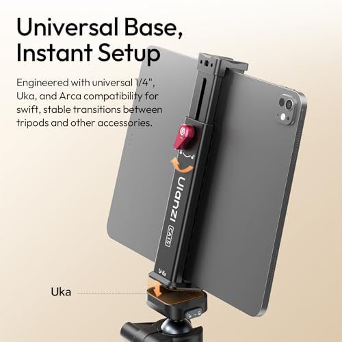 ULANZI Select CA15 iPad Tripod Mount, Aluminum Tablet Clamp, Fits 7.9"-12.9" iPad/mini/Air/Pro, One-Push Quick Lock, Arca-Uka Base + 1/4" + Cold Shoe, Tablet Holder for Video Recording/YouTube/TikTok - size: 7.9"-12.9"-CA15