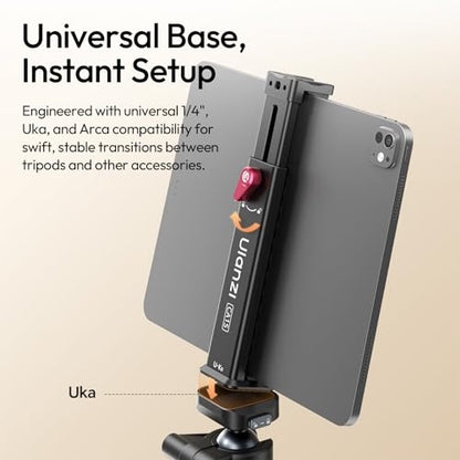 ULANZI Select CA15 iPad Tripod Mount, Aluminum Tablet Clamp, Fits 7.9"-12.9" iPad/mini/Air/Pro, One-Push Quick Lock, Arca-Uka Base + 1/4" + Cold Shoe, Tablet Holder for Video Recording/YouTube/TikTok - size: 7.9"-12.9"-CA15