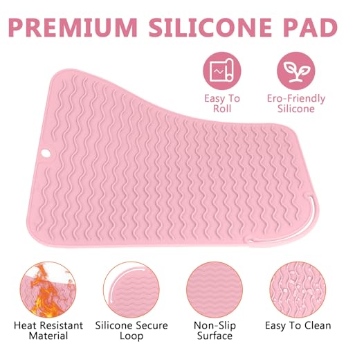 Larger Size Silicone Heat Resistant Mat for Hair Tools(12" x 9") - color: Pink
