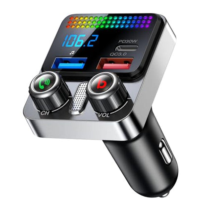 Bluetooth 5.4 Car Adapter 48W Charging USB Bluetooth Adapter for Car,Wireless Fm Transmitter Radio,Song Switching,Handsfree Calling and Audio Receiver,HiFi Music Player,Matrix LED Effects - color: Matte Black-48W