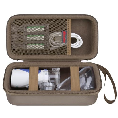 Elonbo Carrying Case Compatible with Portable Handheld Inhaler Nebulizer Machine for Adults and Kids, Asthma Inhaler/Handheld Atomizer Machine Hard Travel Bag, Mesh Pocket Fits Charging Cable, Brown - color: Brown