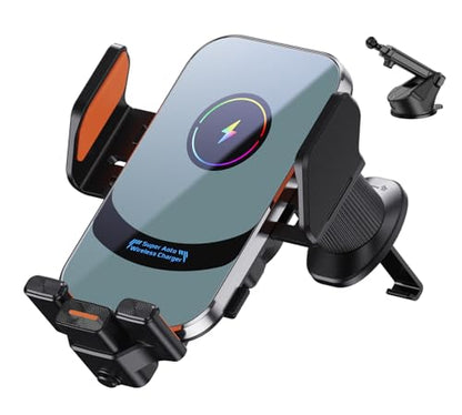 Super Wireless Car Charger Universal Windshield Auto Clamping Car Mount 15W/10W/7.5W/5W Fast Charging Car Phone Mount for iPhone 16 15 14 13 12 Pro Max 11 XS Samsung Galaxy S24 Ultra S23 S22 S21 S20