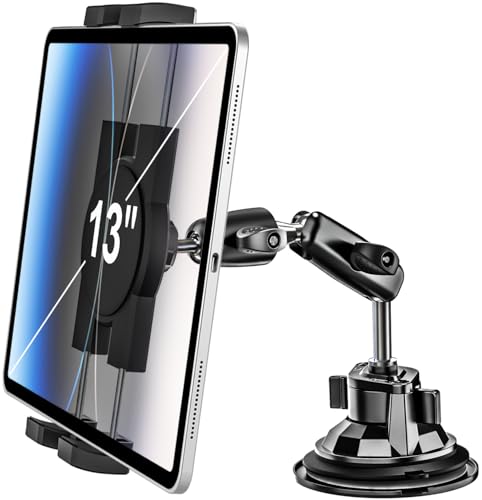 Tablet Holder for Car Truck - [Strong Suction Cup] Heavy Duty Dashboard Windshield Tablet Mount for Car with Adjustable Metal Arm for 4.7-13" iPad Pro Air Mini, Galaxy Tab, Z Fold, Fire, iPhone