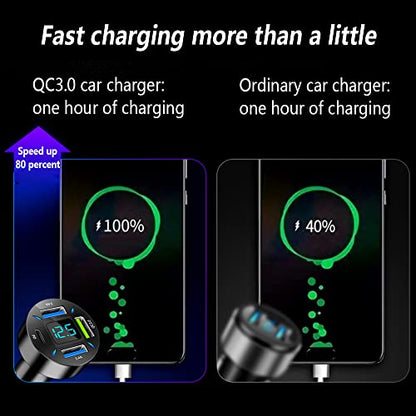 Car Charger 66W Super Fast Charging with USB PD&QC 3.0(Voltmeter&LED Lights) Universal Quick Charge for 12-24V Car Cigarette Lighter Plug,Compatible with iPhone 14 13 12,S22 S21 S20,iPad(Black) - color: Black