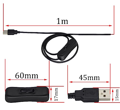DC 2-pin USB Cable with ON/Off Switch USB 2.0 A Male Plug 2 Pin 2 Bare Wire Charge Cable Connector with Power Switch for 5V-12V PC/LED Desk Lamp/USB Fan/LED Strips[black-2Pcs/1M/3.3ft] - color: Black