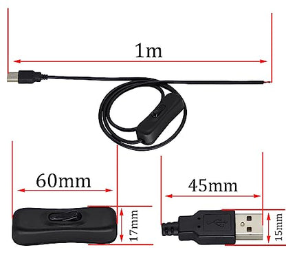 DC 2-pin USB Cable with ON/Off Switch USB 2.0 A Male Plug 2 Pin 2 Bare Wire Charge Cable Connector with Power Switch for 5V-12V PC/LED Desk Lamp/USB Fan/LED Strips[black-2Pcs/1M/3.3ft] - color: Black