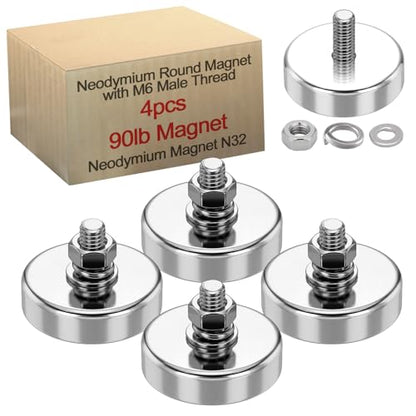 Flutesan 4pc Strong Round Mounting Magnet with Bolt, 1.26"-75lb-M6 Silver - color: Silver, size: 1.26in-90lb-M6