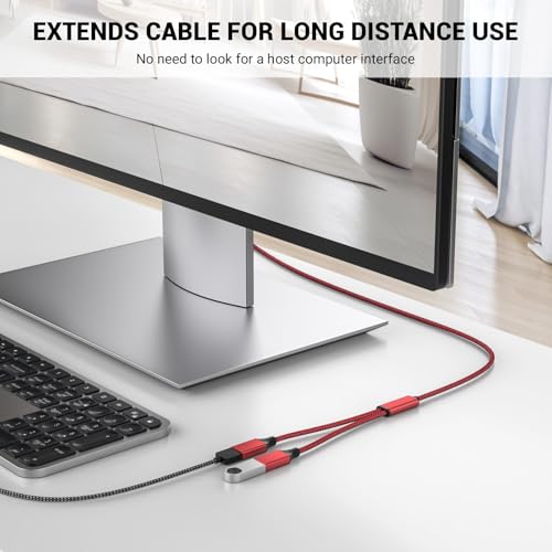 6.6FT USB Splitter 2 in 1 Out, A Male to 2 Female Extension Cable,Red - color: Red, size: 6.6FT