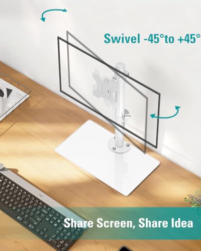MOUNT PRO Single Monitor Stand Fits Max 32 inch Screen, Free-Standing Computer Desk Stand, Display Mount with Height Adjustable, Swivel, Tilt, Rotation, VESA Monitor Stand 100x100, White - color: White