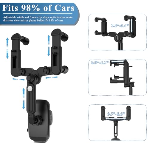 Car Phone Holder Mount, Rear View Mirror Phone Holder, Rotatable and Retractable Phone Holders for Your Car Compatible with iPhone Samsung All 4-7 Inch Cell Phones - style: Clamp