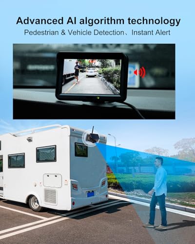 AI Magnetic Solar Wireless Backup Camera System 5" Monitor with Metal Plate
