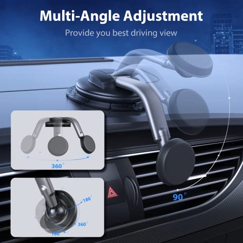 Magnetic Phone Holder for Car, [ Powerful Magnets & Military-Grade Suction] Car Phone Holder Mount Dashboard Windshield Cell Phone Holder Phone Stand for Car iPhone Android Automobile Cradle (Gray) - color: Gray