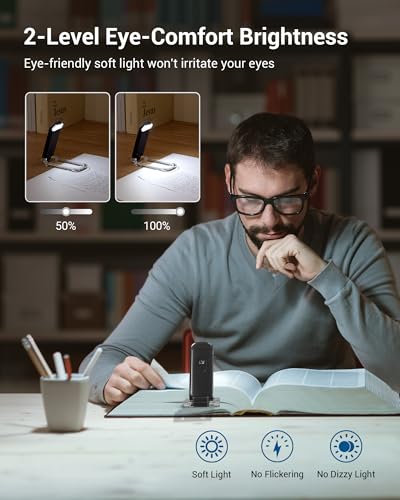 DEWENWILS Book Reading Light with Cilp, LED Clip on Book Light for Reading in Bed, USB Rechargeable Eye Care Book Lamp for Kids, Bookworms,2 Brightness Levels (Black) - color: Black