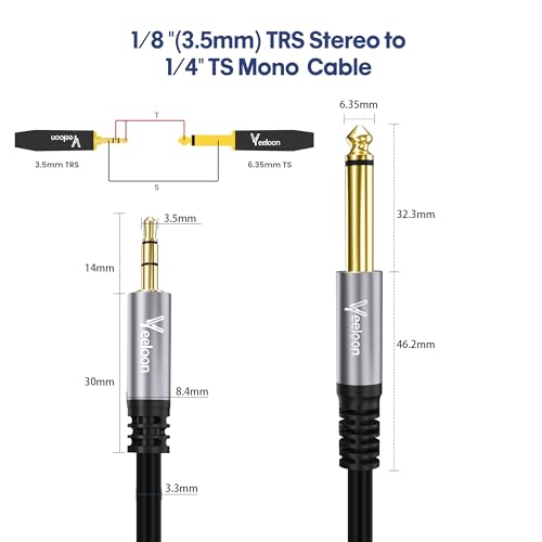 1/4" 6.35mm TS to 1/8" 3.5mm TRS Stereo Audio Adapter Cable 6 FT, Gold-Plated Plug Aux Jack Interconnect Cord for Guitar, Bass, Home Theater Devices, Speaker Connect Phone Laptop MP3 Mixer - size: 6FT, style: 1/8 TRS to 1/4 TS