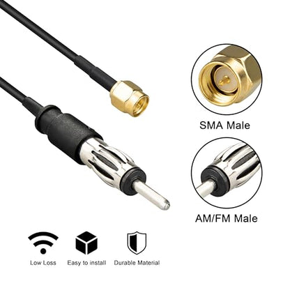 SMA Male to AM/FM Male Adapter Cable RG174 Coaxial Pigtail Jumper 12 inch DIN Plug Extension Cord for Car Radio Stereo Receiver Ham Radio - size: SMA Male to AM/FM Male