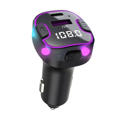 Bluetooth5.3 Car Adapter, PD&QC3.0 Fast Charging FM Radio Transmitter, Radio Bluetooth Receiver, Hands-Free Calling, U Disk & Colorful Light for car