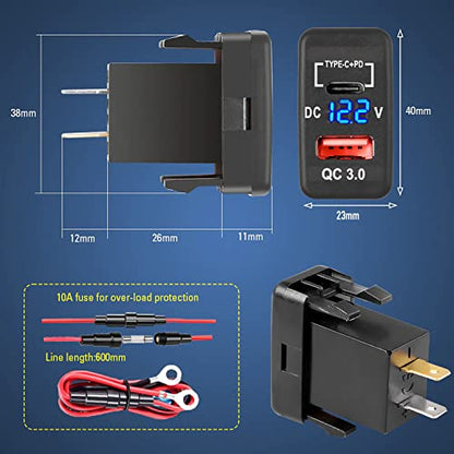 Quick Charge 3.0 & PD USB C Dual USB Port Charger Socket Power Adapter for Toyota - color: PQ & QC 3.0 - 1.57*0.87 inch