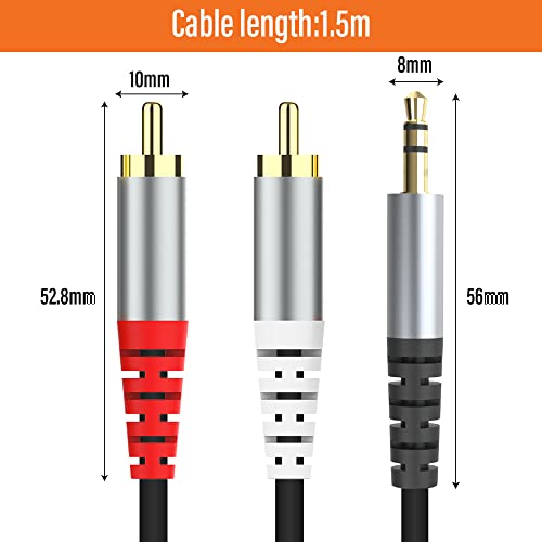 HIEbee RCA to 3.5mm AUX Cable, (1.5M/4.9Feet) 3.5mm 1/8 to RCA 2-Male Headphone Jack Adapter Y Splitter Premium Stereo Audio Cord for Smartphones, Tablets, HDTV,or MP3 Players, Speakers - size: RCA cable--1.5M