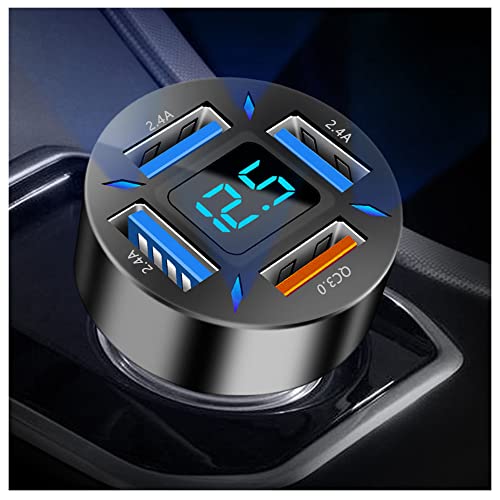 4-in-1 Car Charger 66W Super Fast Charging with USB 2.4A&QC 3.0(Voltmeter&LED Lights) Universal Quick Charge for 12-24V Car Cigarette Lighter Plug(Black-QC/2.4A) - color: Black-QC/2.4A