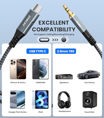 USB C to Aux Type C to 3.5mm Headphone Car Stereo Cable, 10FT - size: 10ft