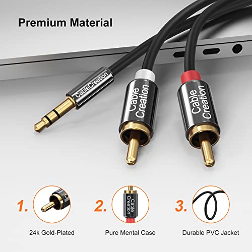 Cablecreation RCA Audio Cable 3.5mm Male to 2-Male RCA Cable, Y Splitter Design Stereo Audio RCA Male Cable, 3 Meters, Black - size: 10FT, style: PVC Jacket